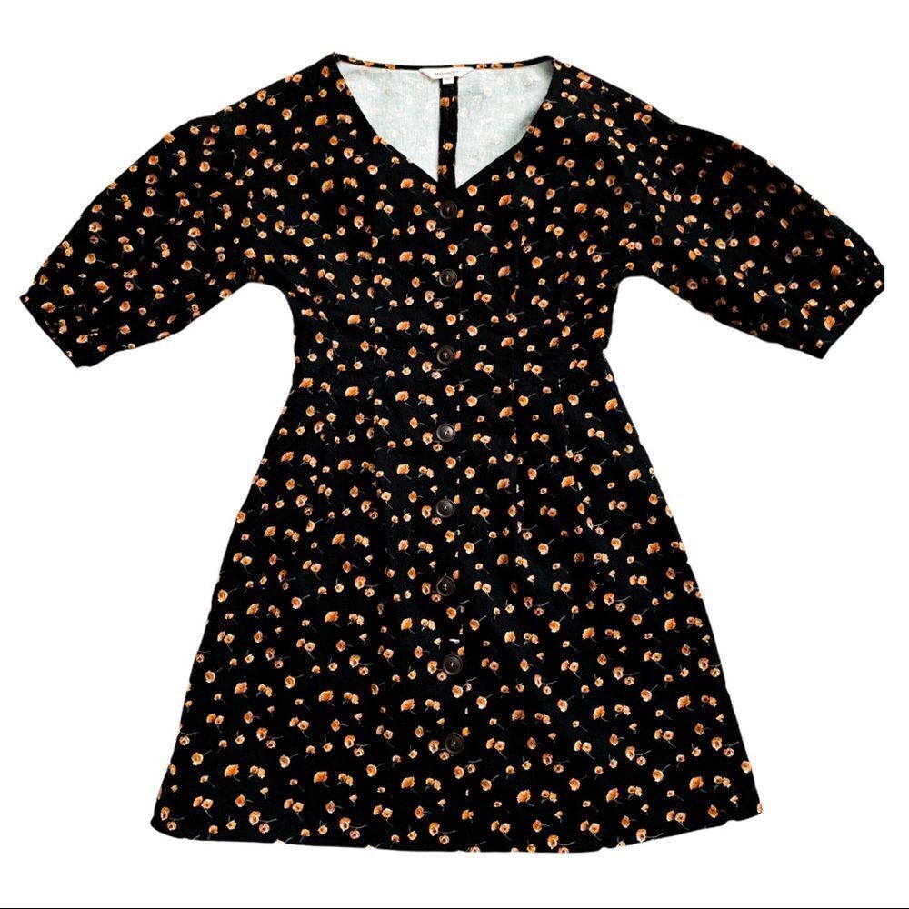 Moussy Linen Puff Sleeve Floral Print Mini Dress